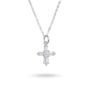 Dây chuyền mặt thánh giá mảnh mai mạ bạc và rhodium.