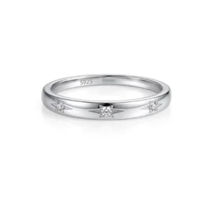 Nhẫn bầu trời sao, nhẫn cưới bạc mạ Rhodium.
